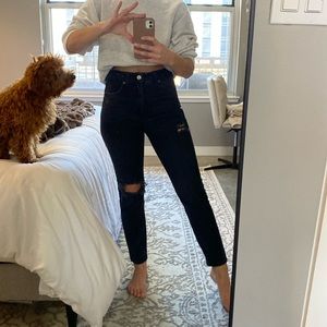 Zara Black High Rise Slim Ripped Jeans